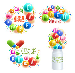 Vitamin pills and multivitamin complex capsules