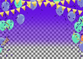 Party celebrates blue balloons with green On a purple background, ready to use.