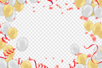 Colorful Happy Birthday. Announcement, design for greeting cards and poster with balloon, confetti and gift box, design template for birthday celebration.