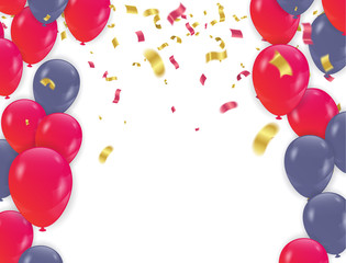 Celebrate red and blue balloons. Birthday, Party, Presentation, Sale, Anniversary and Club Design with Bokeh Elements, Happy Banner. Vector illustration