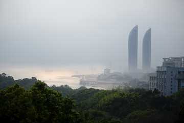 XMU & dual tower at sunset