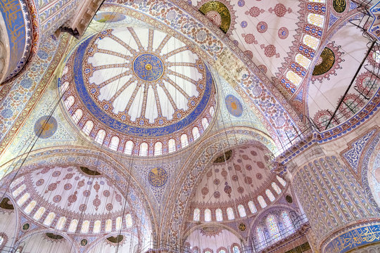 Interior of the Blue Mosque in Istanbul, Turkey.