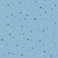 Seamless floral pattern with small flowers in blue colors. Ditsy print.