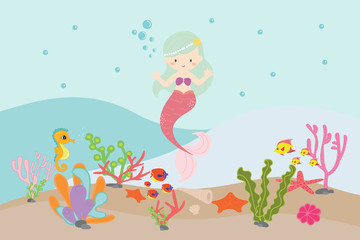 cute mermaid vector.