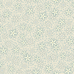 Seamless vector floral pattern with small flowers in white and gray colors. Ditsy print.