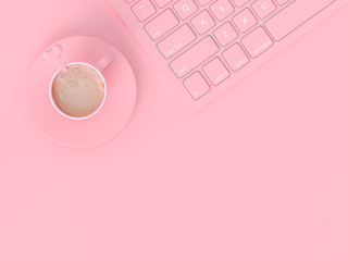 Minimal concept. Coffee milk  in pink cup