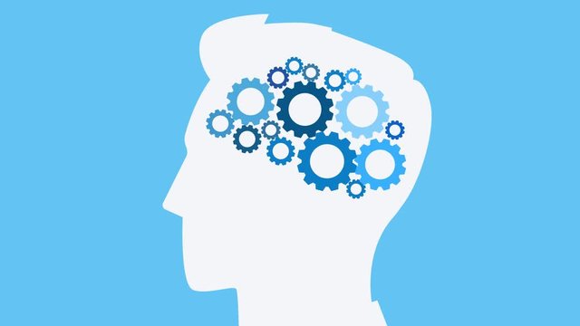 Human head with gears. Human intelligence and business concepts. HD animation. 