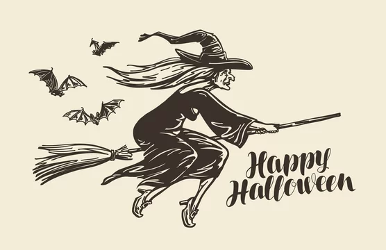 vintage witch drawing