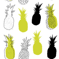 Vector seamless pattern of Pineapples. The cartoon style. Scandinavian style. Bright colors