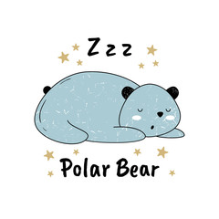 Vector illustration of Polar Bear under the stars. The cartoon style. Drawing by hand