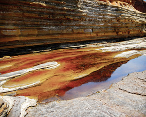 Tide Pool At Base of Layered Cliff Face with Reflection of Sky