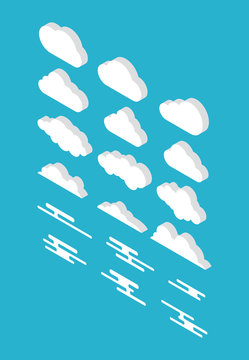 cloud set collection isometric with vaious style clouds