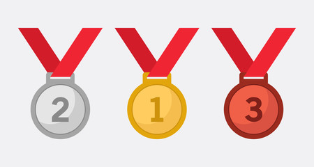 Medal vector illustration flat, gold silver, bronze medal, flat design vector illustration