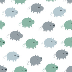 Christmas pig. Vector seamless pattern in Doodle style