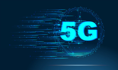 5G new wireless internet wifi connection. Abstract image of a starry sky or space, consisting of points, lines, and shapes in the form of planets, stars and the universe. Low poly vector