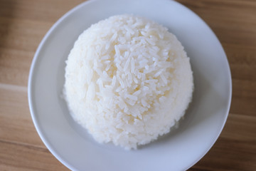 Plain rice on white plate, Jasmine rice on white dish