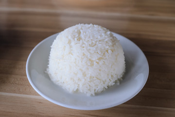 Plain rice on white plate, Jasmine rice on white dish