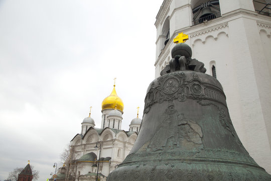 A view of the Tsar bell and Ivan the great bell tower in the Kremlin