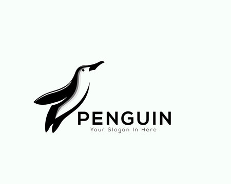 jump penguin animal fast logo vector, flying penguin