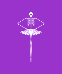 Skeleton ballerina isolated. Skull and bones ballet. Halloween Vector illustration.