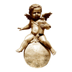 Angel bronze statues isolated on white background