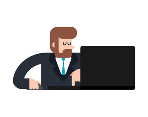 Businessman laptop working. Boss and notebook. vector illustration