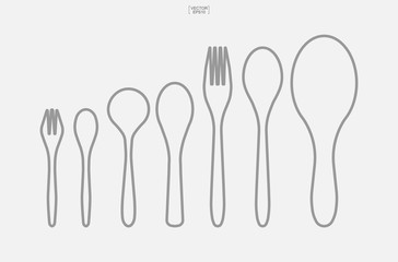 Spoon and fork icon set. Kitchenware sign and symbol. Vector.