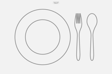 Spoon, dish and fork icon. Set of kitchenware sign and symbol. Vector.