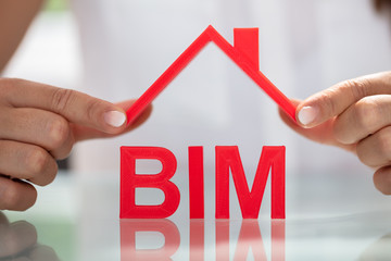Businesswoman Holding Roof Over BIM