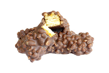 Waffle chocolate bar with nuts isolated on white background