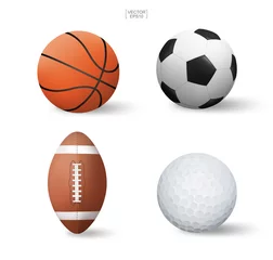 Peel and stick wall murals Ball Sports Realistic sports ball set. Basketball, Soccer football, American football and golf. Vector.