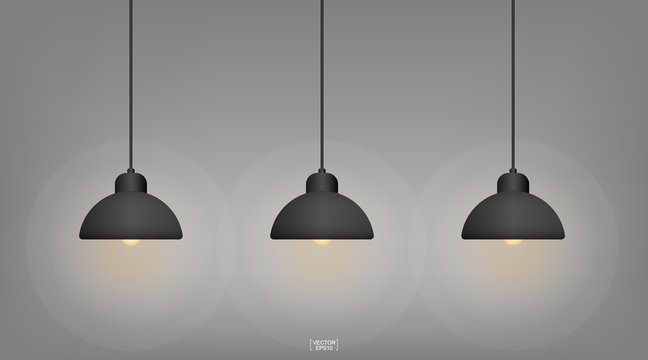 Abstract light bulb hanging ceiling lamp for interior decoration idea. Vector.