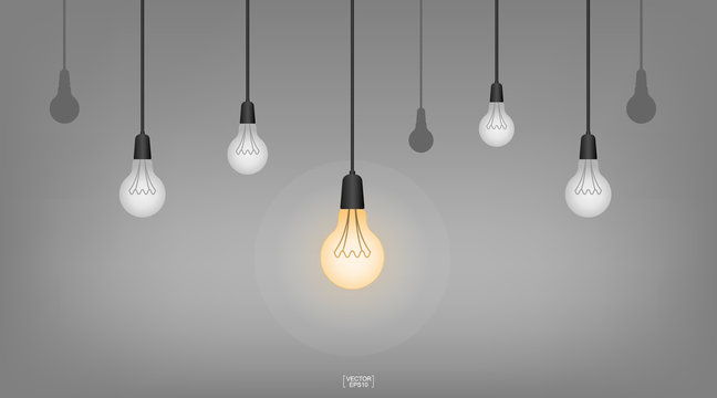 Abstract light bulb hanging ceiling lamp for interior decoration idea. Vector.
