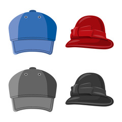 Vector design of headwear and cap symbol. Collection of headwear and accessory stock symbol for web.