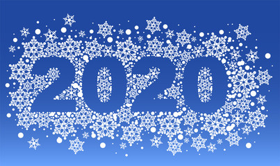 2020 new year blue background pattern of snowflakes