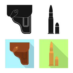 Vector illustration of weapon and gun sign. Set of weapon and army stock vector illustration.