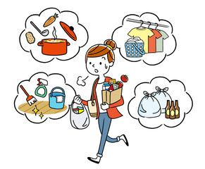 イラスト素材：家事に追われる主婦   © ケイーゴ・K