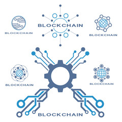 Set of concept logo template blockchain. Abstract crypto currency sign.