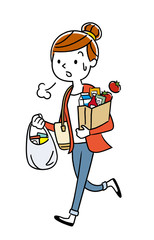 イラスト素材：買い物から帰る主婦
