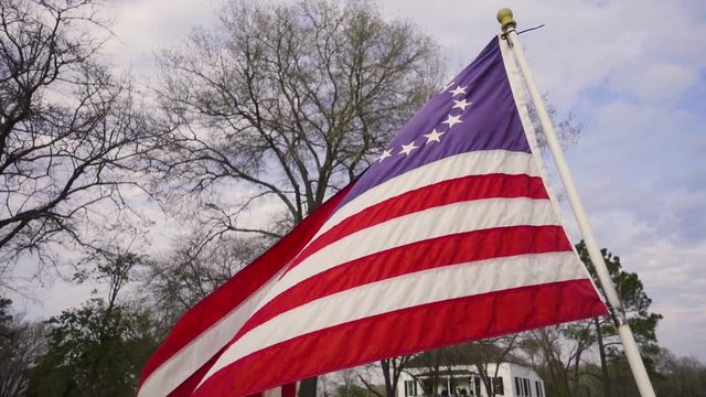 13 Colonies Flag Waving in Window Slow Motion USA History Patriotism
