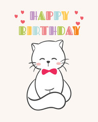 Happy birthday with cute cat vector.