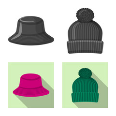 Isolated object of headwear and cap symbol. Set of headwear and accessory vector icon for stock.