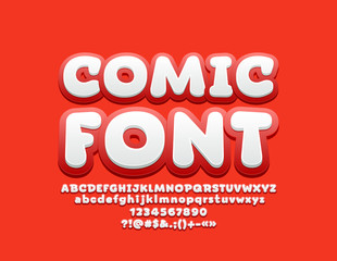 Vector Playful Comic Font. Set of Funny Alphabet Letters, Numbers and Symbols.