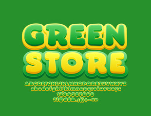 Vector Funny Design Logo Green Store. 3D Bright Font for Children