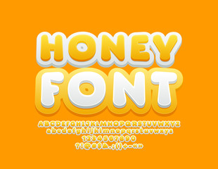 Vector Playful Honey Font. Set of Funny Alphabet Letters, Numbers and Symbols.