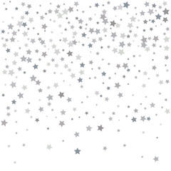 Naklejka na ściany i meble Silver glitter falling stars. Silver sparkle star on white background. Vector template for New year, Christmas, birthday, party, wedding, card, invitation, flyer, voucher, web, header. Star confetti.