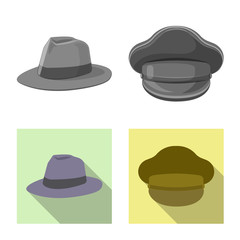 Vector illustration of headwear and cap icon. Set of headwear and accessory stock vector illustration.