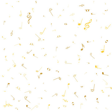 Music notes. Abstract musical background. Vector illustration. Golden musical notation. Gold notes symbols. Note value. Music staff.