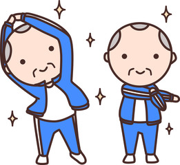 ジャージを着た年寄りの男性がストレッチ