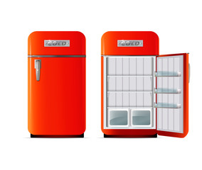 Full and empty fridge isolated on white.